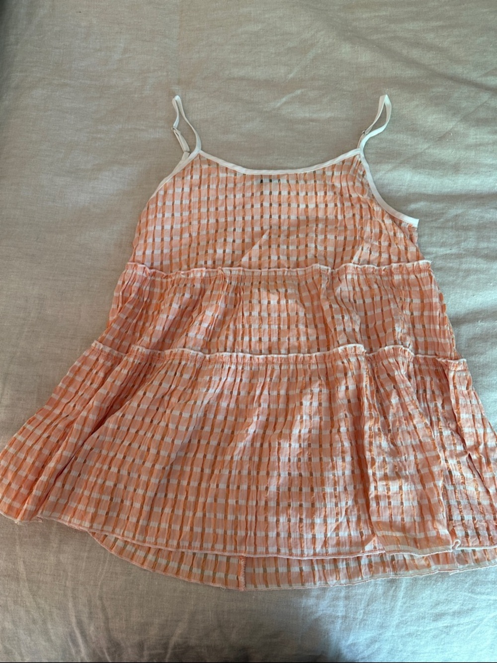 Cupshe Peach and White Tiered Spaghetti-Strap Tank Top